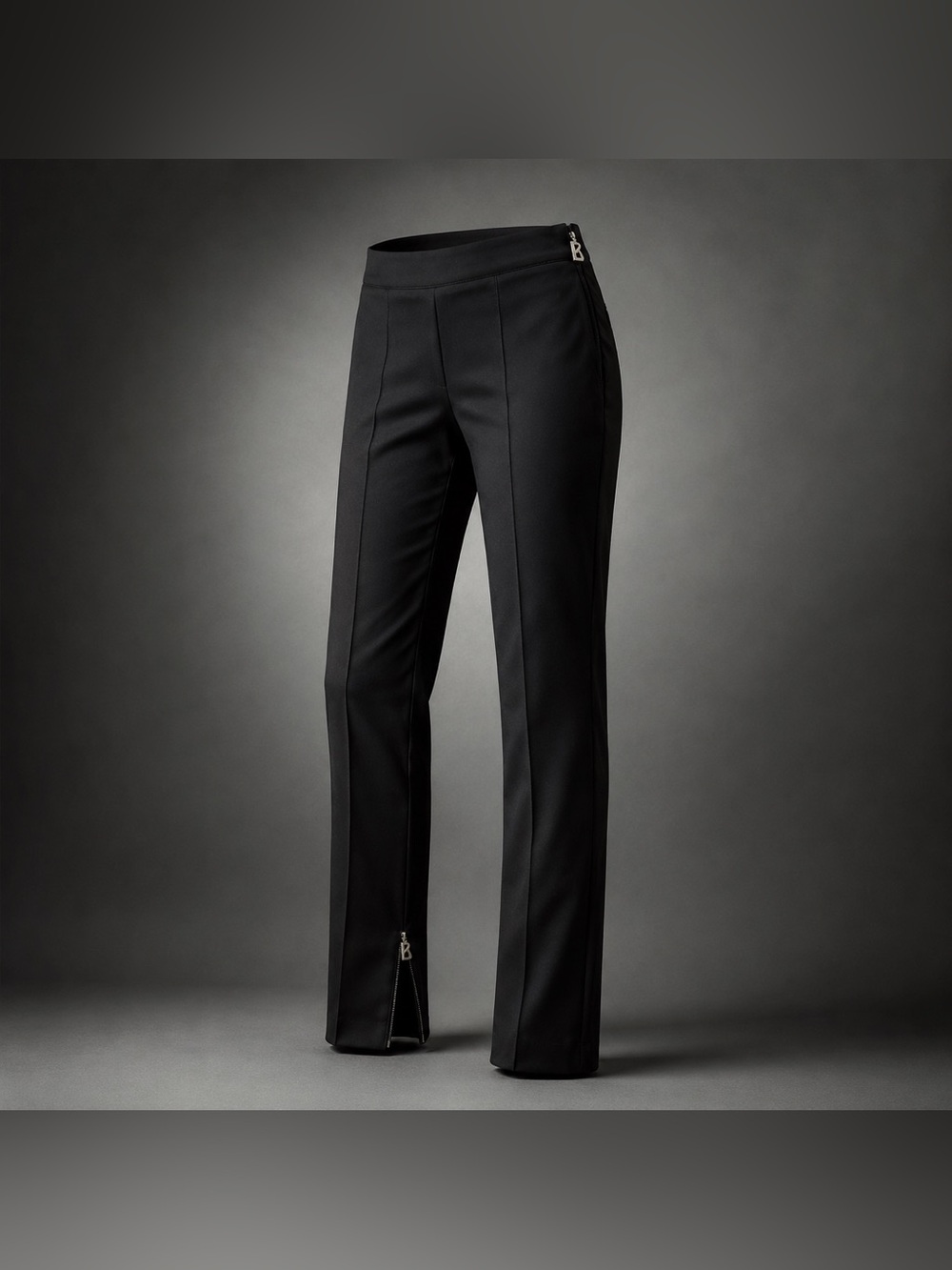 Bogner Black Slim Straight Leg Pants Signature B Zippers Size EU 42 / US 12 XL - Picture 3 of 14